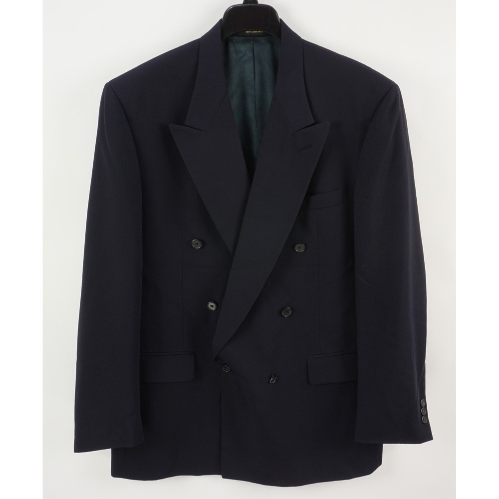 Vintage Givenchy Double Breasted Six-Button Jacket Mens 43L Navy Blue Woven Wool
